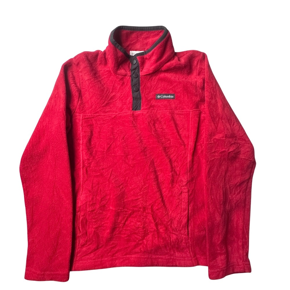 Columbia Fleece Pullover Kids L Red Steens Mountain Snap Mock Neck AY0154 Pocket